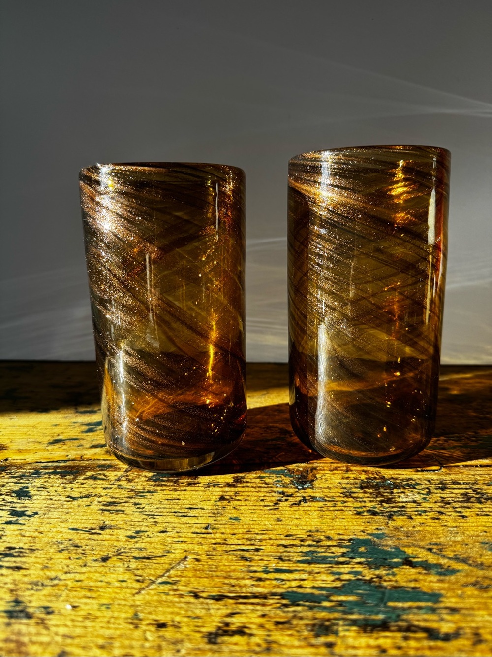 Amber Swirl Glass Tumbler Pair - Home Accents